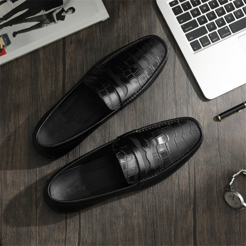 Loafers Heren Met Croc-effect Instaploafer Nette Schoenen - Zwart