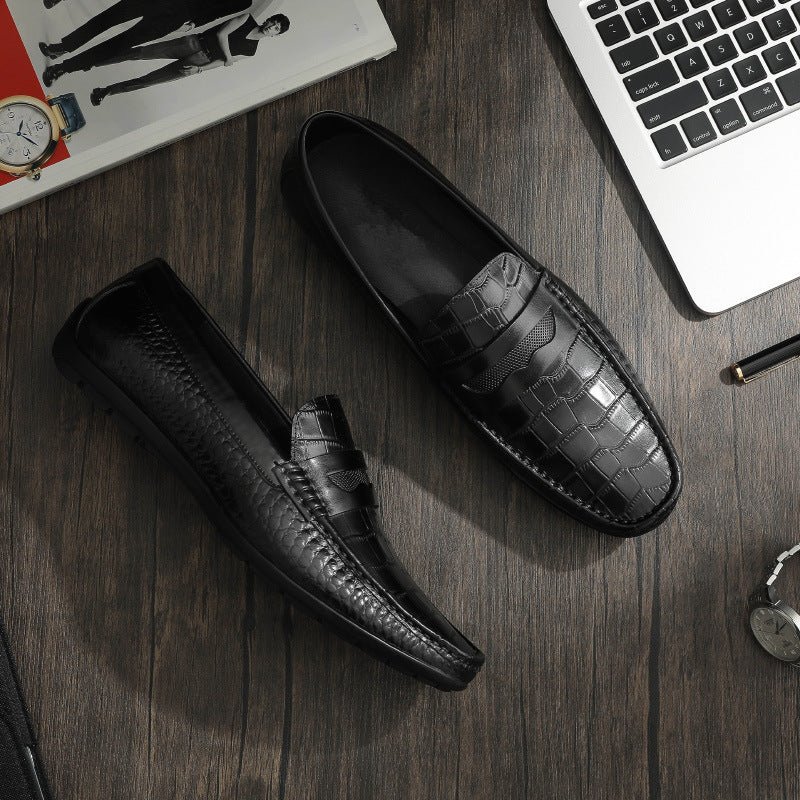 Loafers Heren Met Croc-effect Instaploafer Nette Schoenen - Zwart