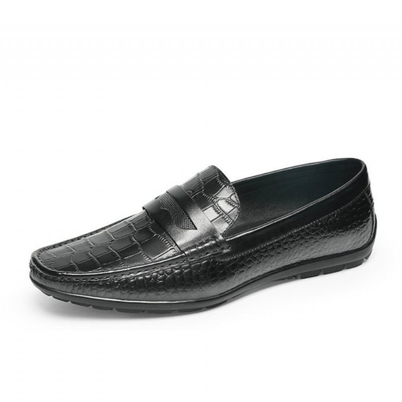 Loafers Heren Met Croc-effect Instaploafer Nette Schoenen - Zwart