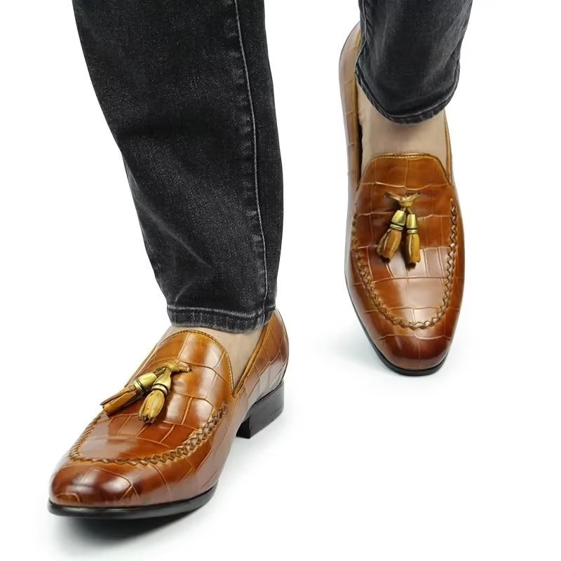 Loafers Heren Modieuze Slip-on-loafers Met Krokodillenpatroon - Bruin