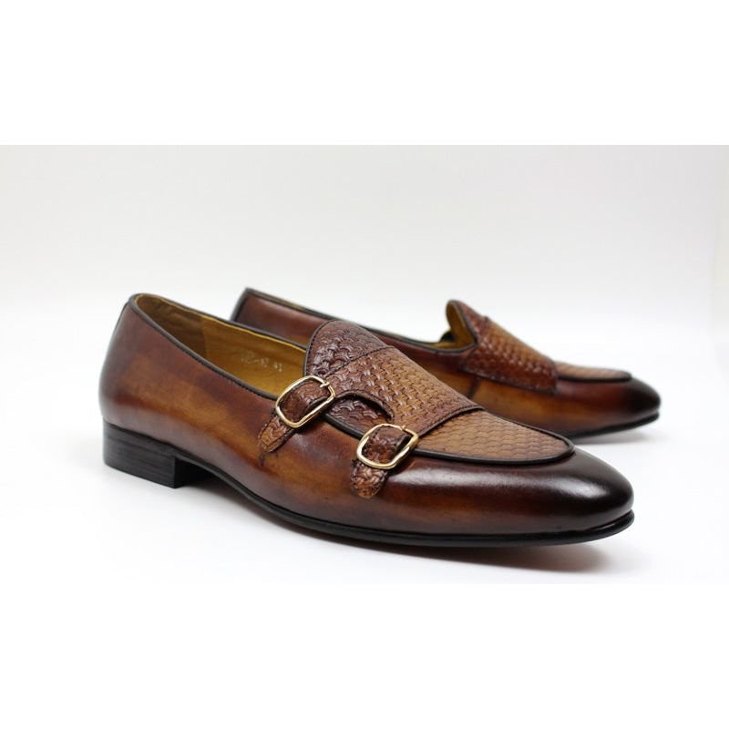 Loafers Heren Suave Lederen Trouwloafers Met Monniksband - Koffie