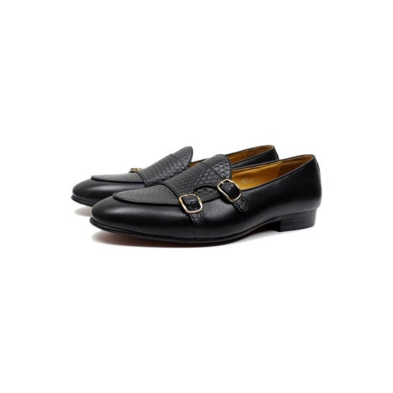 Loafers Heren Suave Lederen Trouwloafers Met Monniksband - Zwart