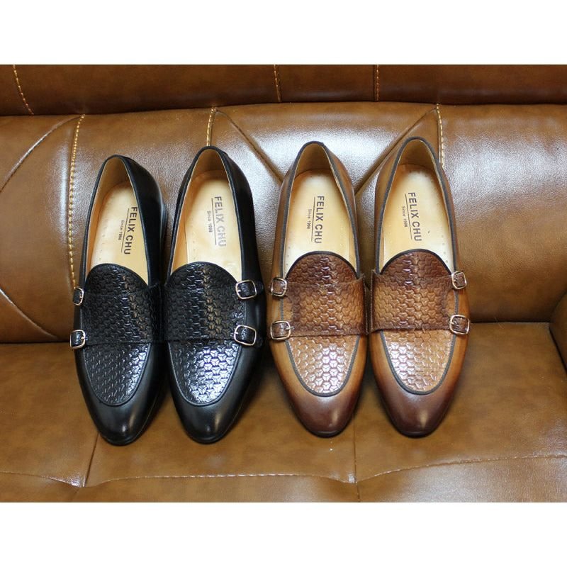 Loafers Heren Suave Lederen Trouwloafers Met Monniksband - Zwart