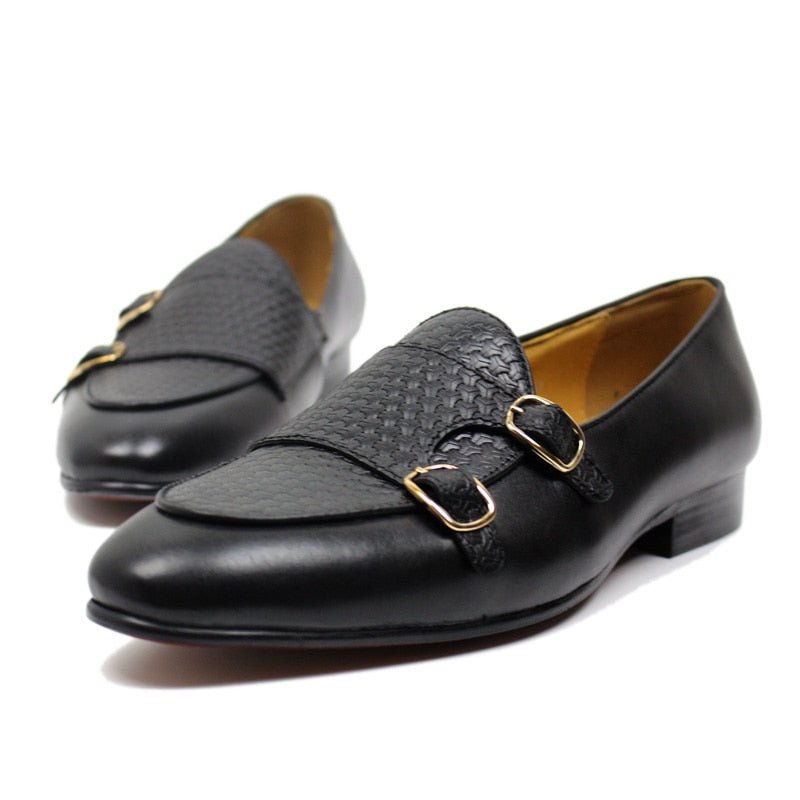 Loafers Heren Suave Lederen Trouwloafers Met Monniksband - Zwart