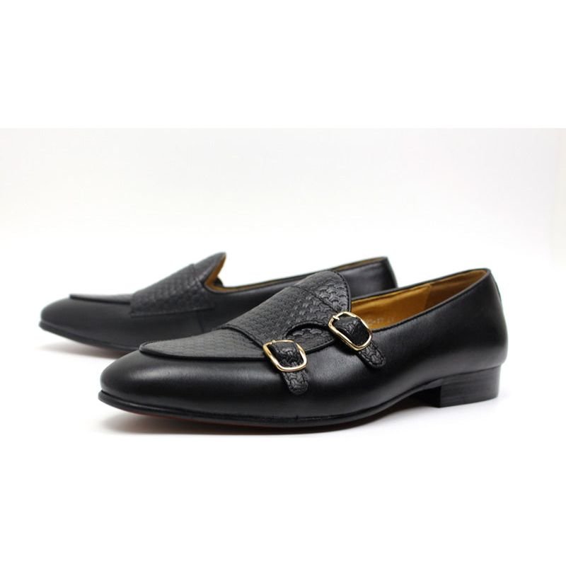 Loafers Heren Suave Lederen Trouwloafers Met Monniksband - Zwart