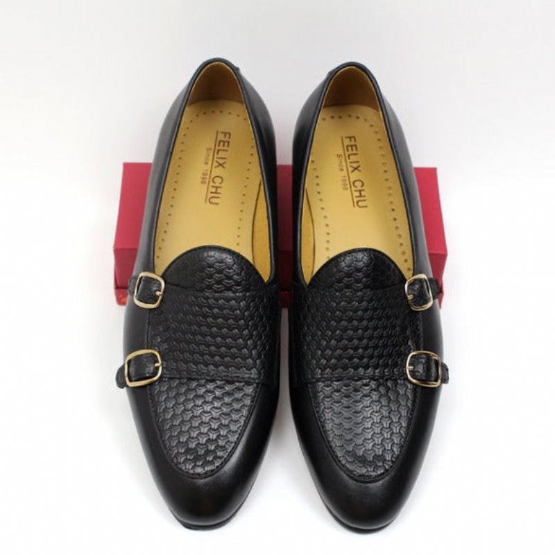 Loafers Heren Suave Lederen Trouwloafers Met Monniksband - Zwart