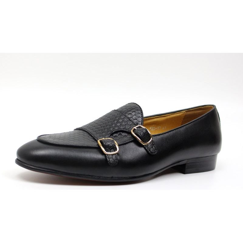 Loafers Heren Suave Lederen Trouwloafers Met Monniksband - Zwart