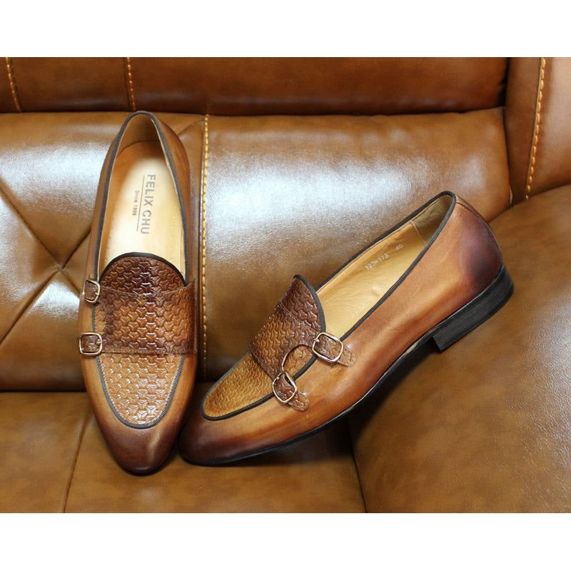 Loafers Heren Suave Lederen Trouwloafers Met Monniksband - Koffie