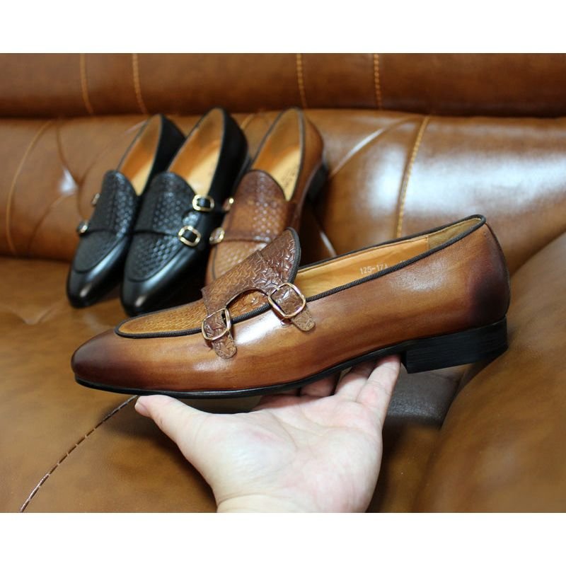 Loafers Heren Suave Lederen Trouwloafers Met Monniksband - Koffie