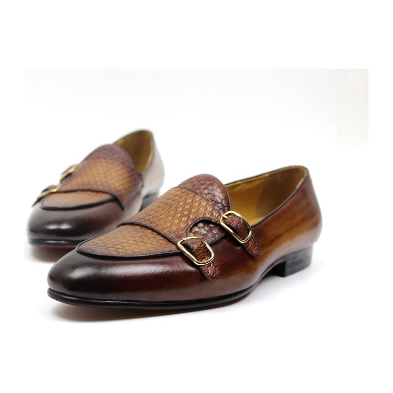 Loafers Heren Suave Lederen Trouwloafers Met Monniksband - Koffie