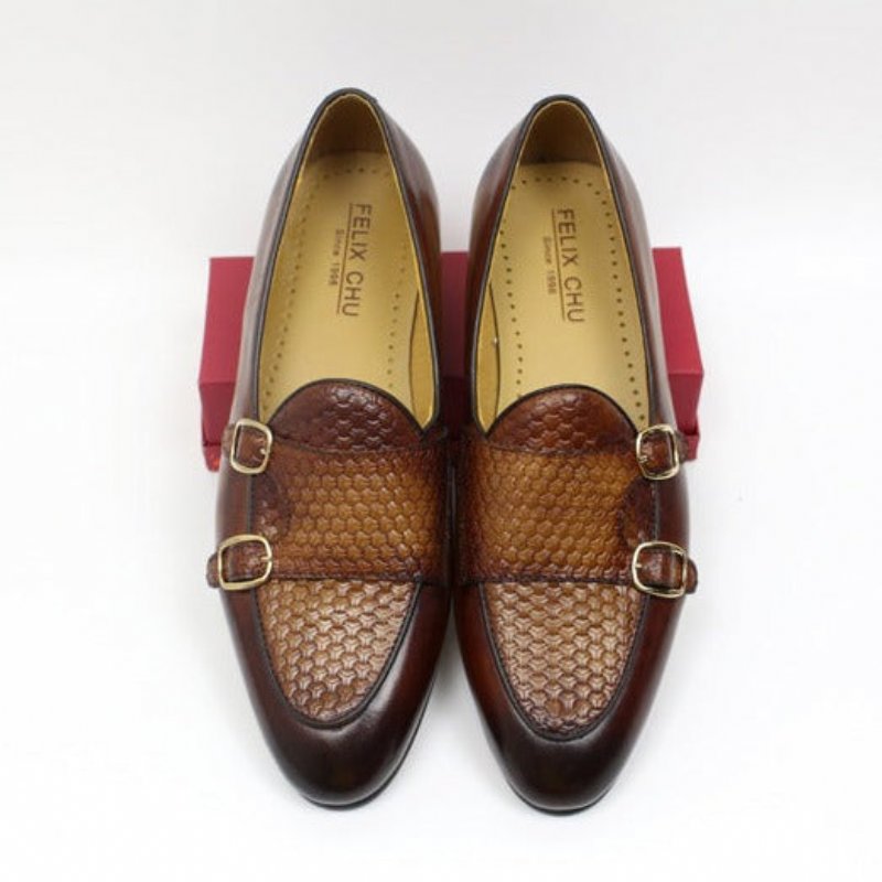 Loafers Heren Suave Lederen Trouwloafers Met Monniksband - Koffie