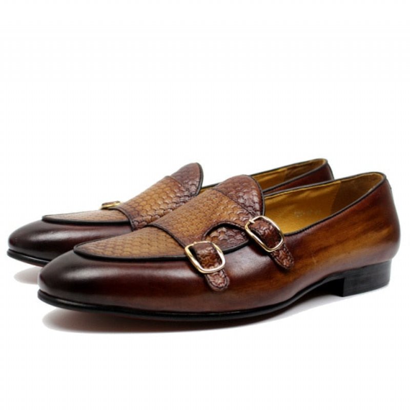 Loafers Heren Suave Lederen Trouwloafers Met Monniksband - Koffie