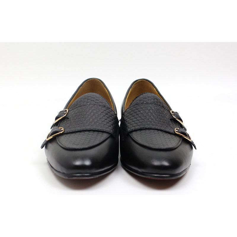 Loafers Heren Suave Lederen Trouwloafers Met Monniksband - Zwart