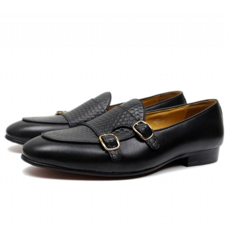 Loafers Heren Suave Lederen Trouwloafers Met Monniksband - Zwart