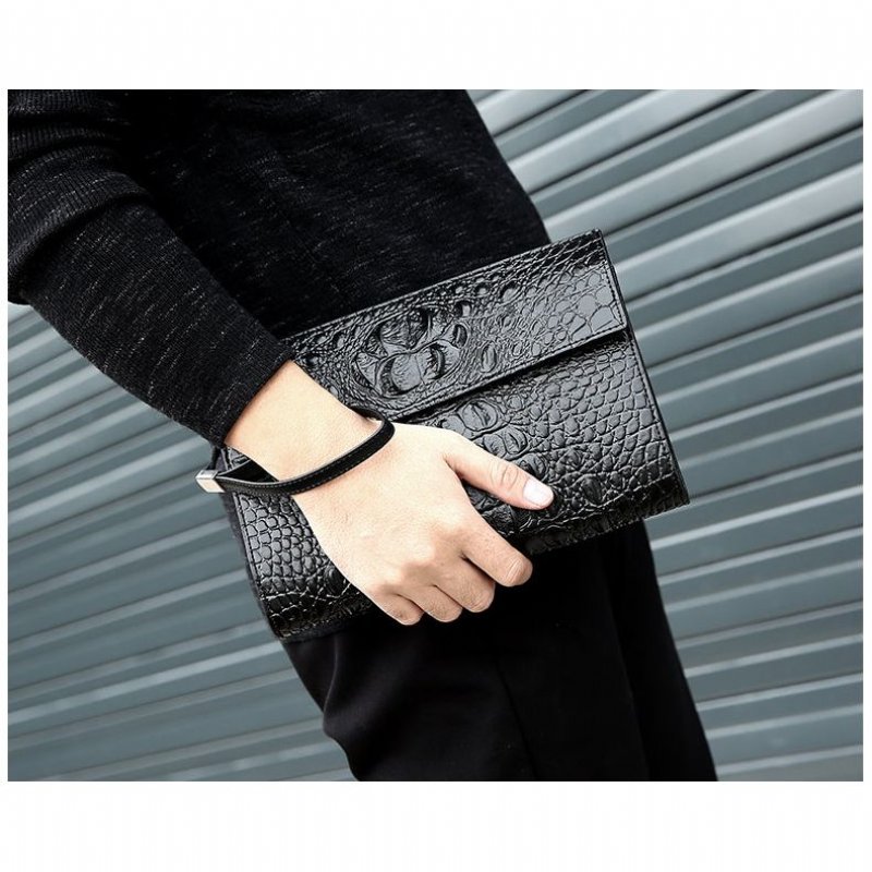 Portemonnees Heren Clutch Met Reliëfpatroon Op Achterkant Hoorn - Zwart