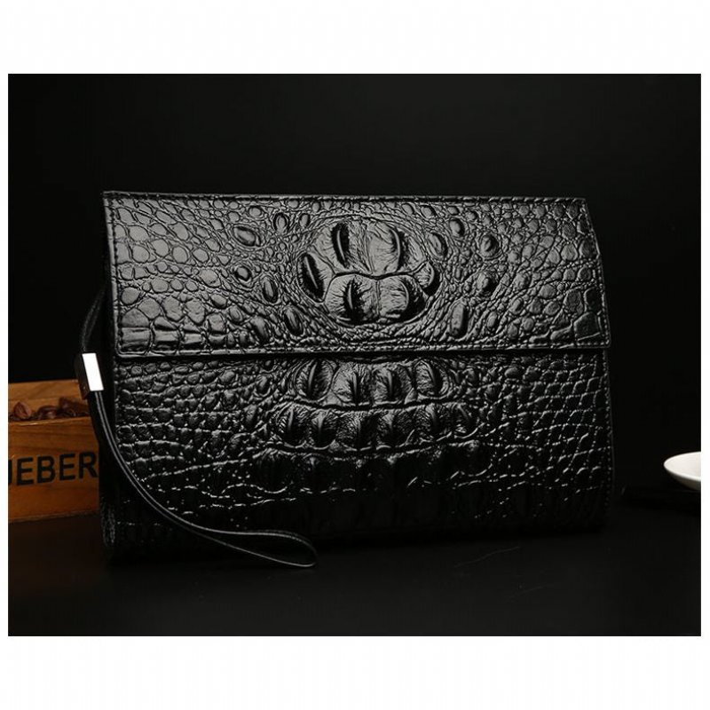 Portemonnees Heren Clutch Met Reliëfpatroon Op Achterkant Hoorn - Zwart