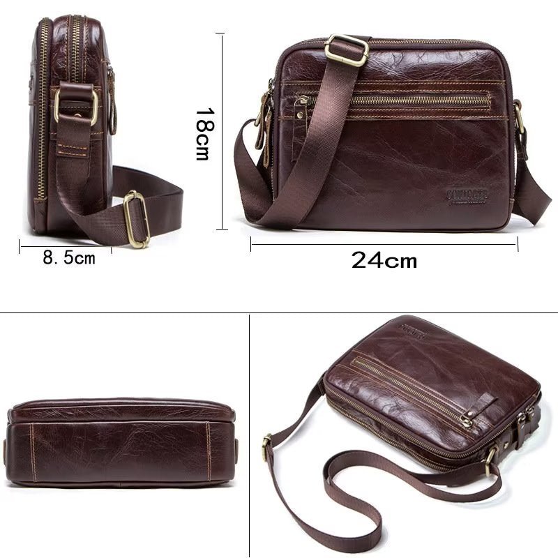 Schoudertassen Heren Elegante Compacte Crossbodytas Crazy Horse-leer - Koffie