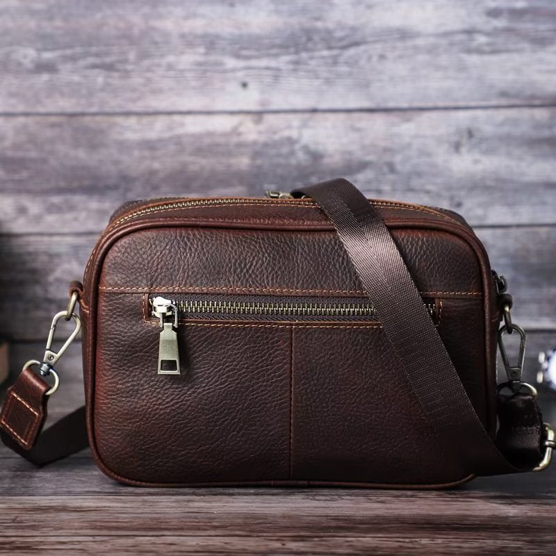 Schoudertassen Heren Elegante Crazy Horse Lederen Klassieke Crossbodytas - Koffie