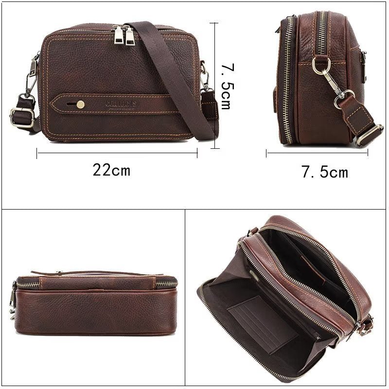 Schoudertassen Heren Elegante Crazy Horse Lederen Klassieke Crossbodytas - Koffie