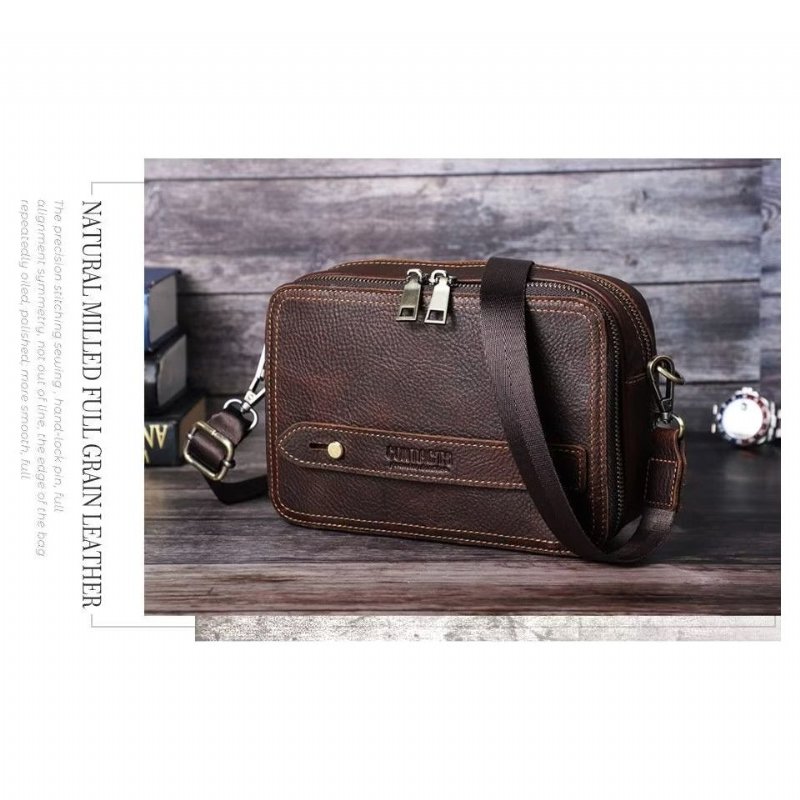 Schoudertassen Heren Elegante Crazy Horse Lederen Klassieke Crossbodytas - Koffie