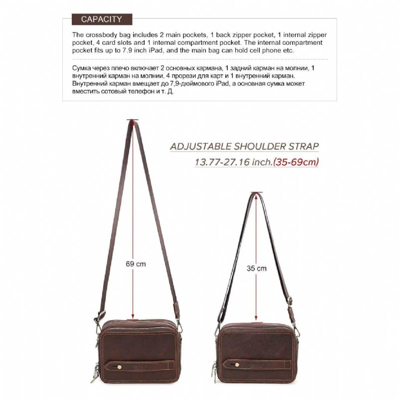 Schoudertassen Heren Elegante Crazy Horse Lederen Klassieke Crossbodytas - Koffie