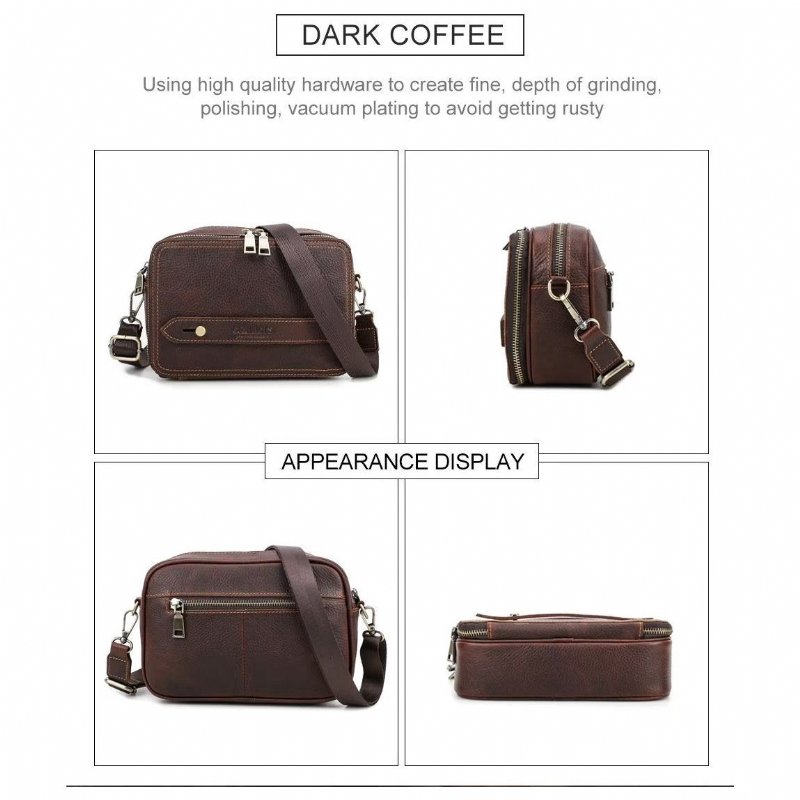 Schoudertassen Heren Elegante Crazy Horse Lederen Klassieke Crossbodytas - Koffie