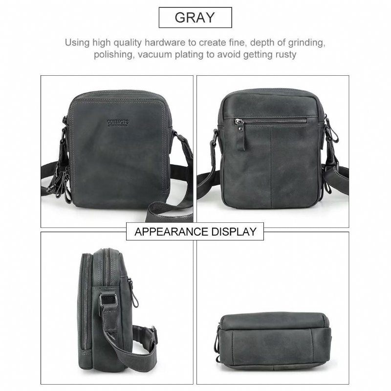 Schoudertassen Heren Elegante Crazy Horse Lederen Robuuste Crossbodytas - Grijs