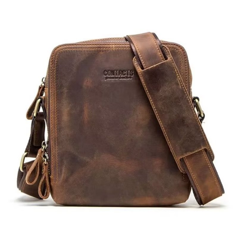 Schoudertassen Heren Elegante Crazy Horse Lederen Robuuste Crossbodytas - Koffie