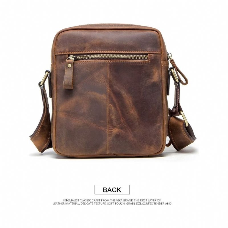 Schoudertassen Heren Elegante Crazy Horse Lederen Robuuste Crossbodytas - Koffie