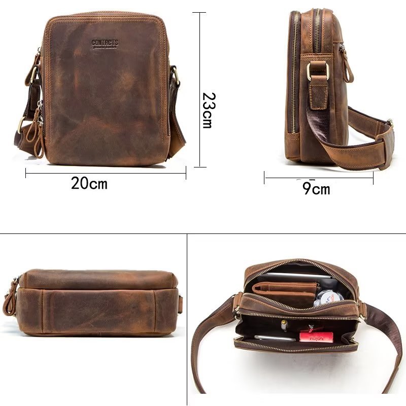 Schoudertassen Heren Elegante Crazy Horse Lederen Robuuste Crossbodytas - Koffie