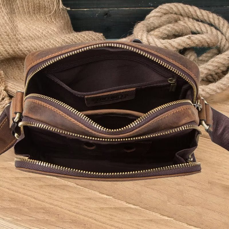 Schoudertassen Heren Elegante Crazy Horse Lederen Robuuste Crossbodytas - Koffie