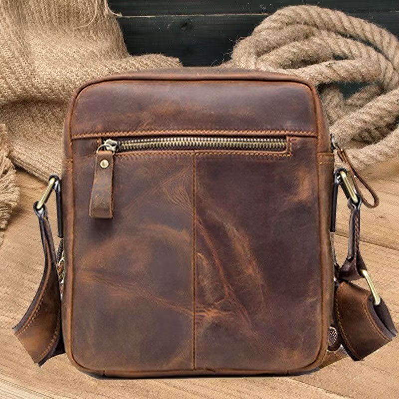 Schoudertassen Heren Elegante Crazy Horse Lederen Robuuste Crossbodytas - Koffie