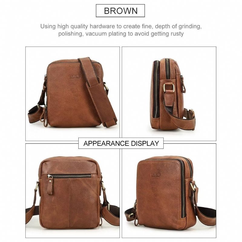 Schoudertassen Heren Elegante Crazy Horse Lederen Robuuste Crossbodytas - Bruin