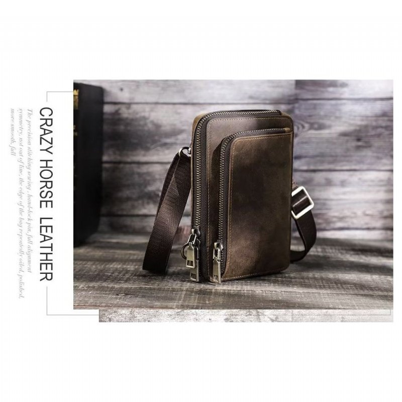 Schoudertassen Heren Elegante Crazy Horse Leren Vintage Crossbodytas - Roodbruin