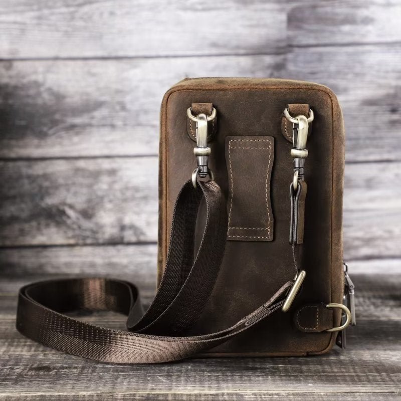 Schoudertassen Heren Elegante Crazy Horse Leren Vintage Crossbodytas - Koffie