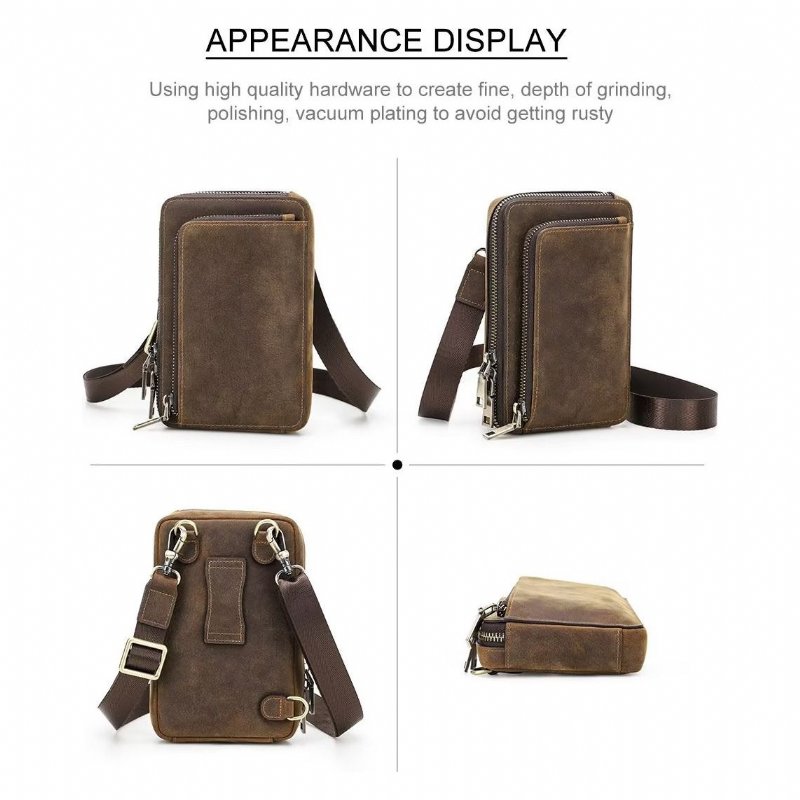 Schoudertassen Heren Elegante Crazy Horse Leren Vintage Crossbodytas - Koffie