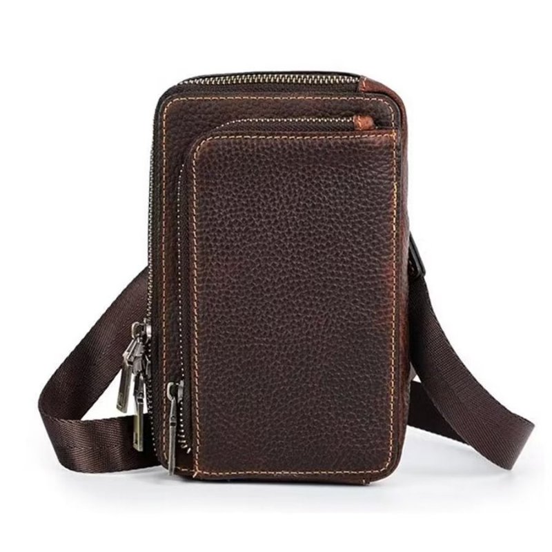 Schoudertassen Heren Elegante Crazy Horse Leren Vintage Crossbodytas - Roodbruin