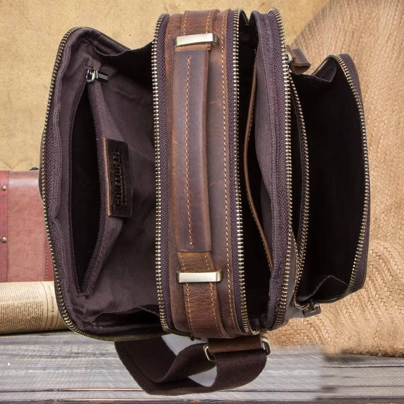 Schoudertassen Heren Elegante Leren Crossbodytas Crazy Horse - Koffie