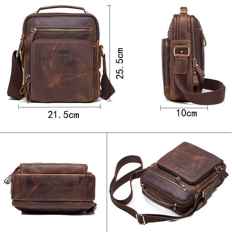 Schoudertassen Heren Elegante Leren Crossbodytas Crazy Horse - Koffie