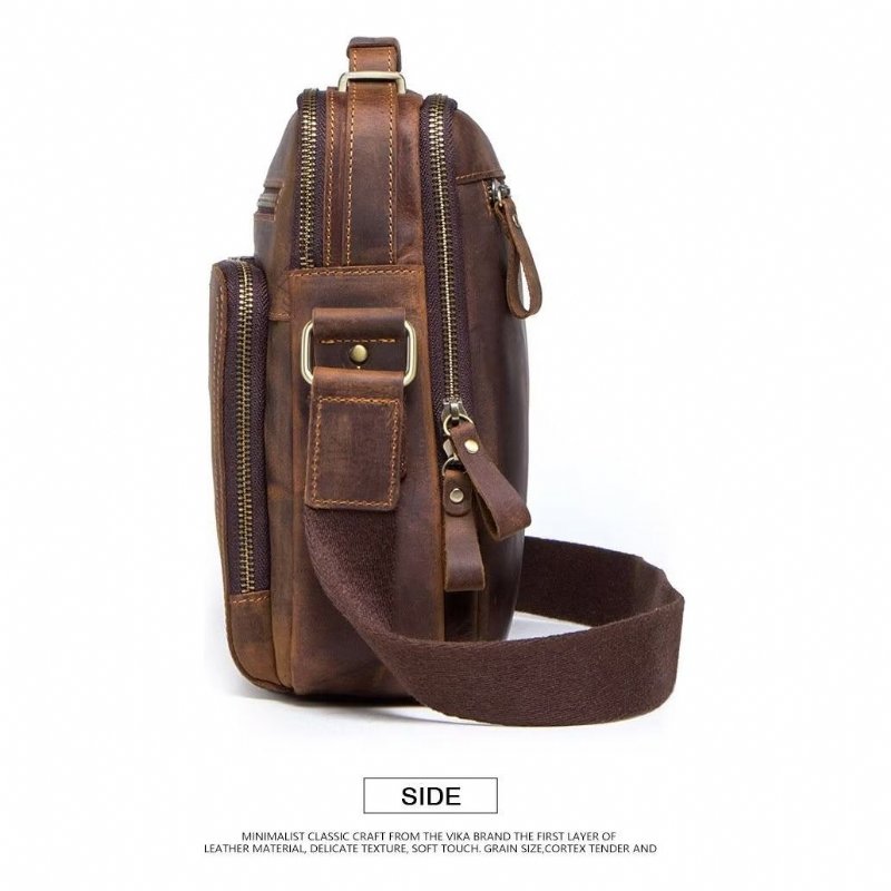 Schoudertassen Heren Elegante Leren Crossbodytas Crazy Horse - Koffie