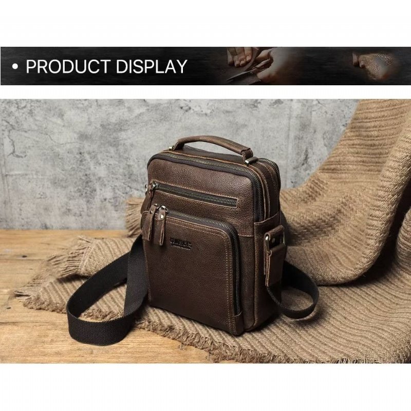 Schoudertassen Heren Elegante Leren Crossbodytas Crazy Horse - Koffie