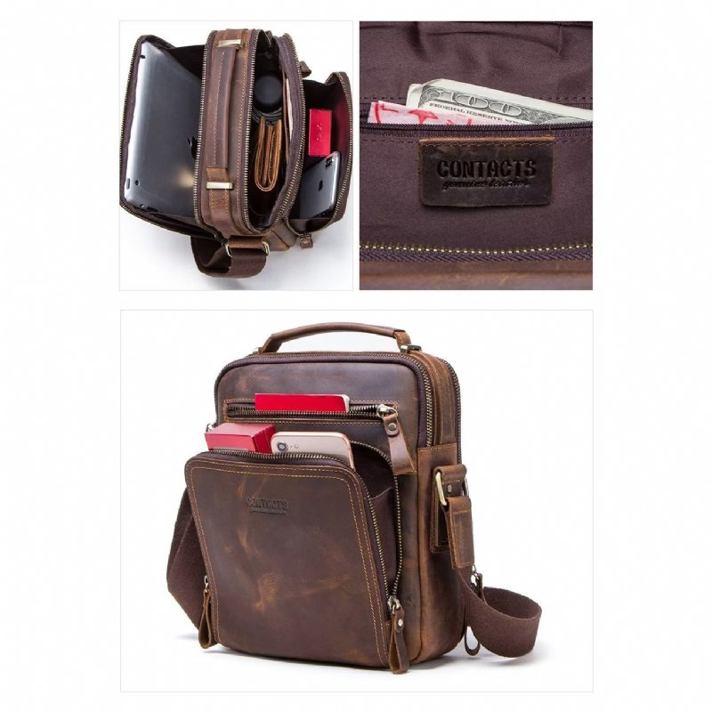 Schoudertassen Heren Elegante Leren Crossbodytas Crazy Horse - Koffie