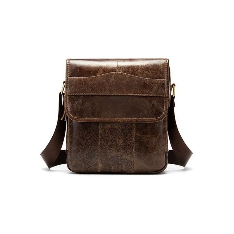 Schoudertassen Heren Leren Crossbody-tas Met Effen Patroon - Koffie