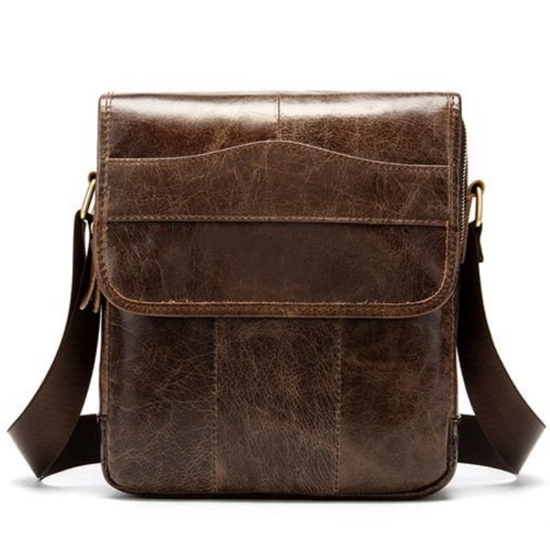 Schoudertassen Heren Leren Crossbody-tas Met Effen Patroon - Koffie