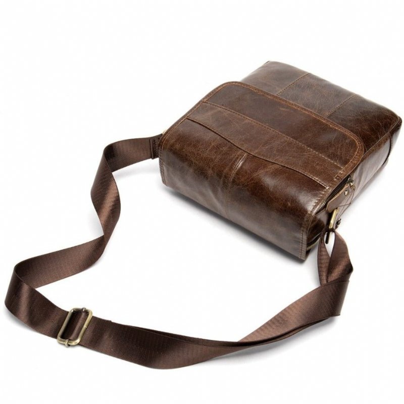 Schoudertassen Heren Leren Crossbody-tas Met Effen Patroon - Koffie