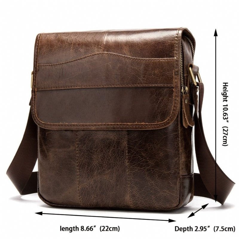 Schoudertassen Heren Leren Crossbody-tas Met Effen Patroon - Koffie