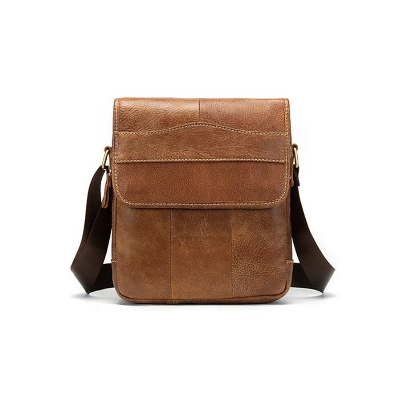 Schoudertassen Heren Leren Crossbody-tas Met Effen Patroon - Bruin