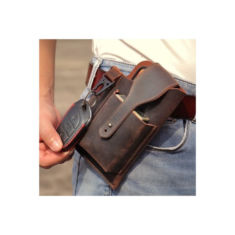 Schoudertassen Heren Leren Telefoonzakje Messenger Bag - Bruin