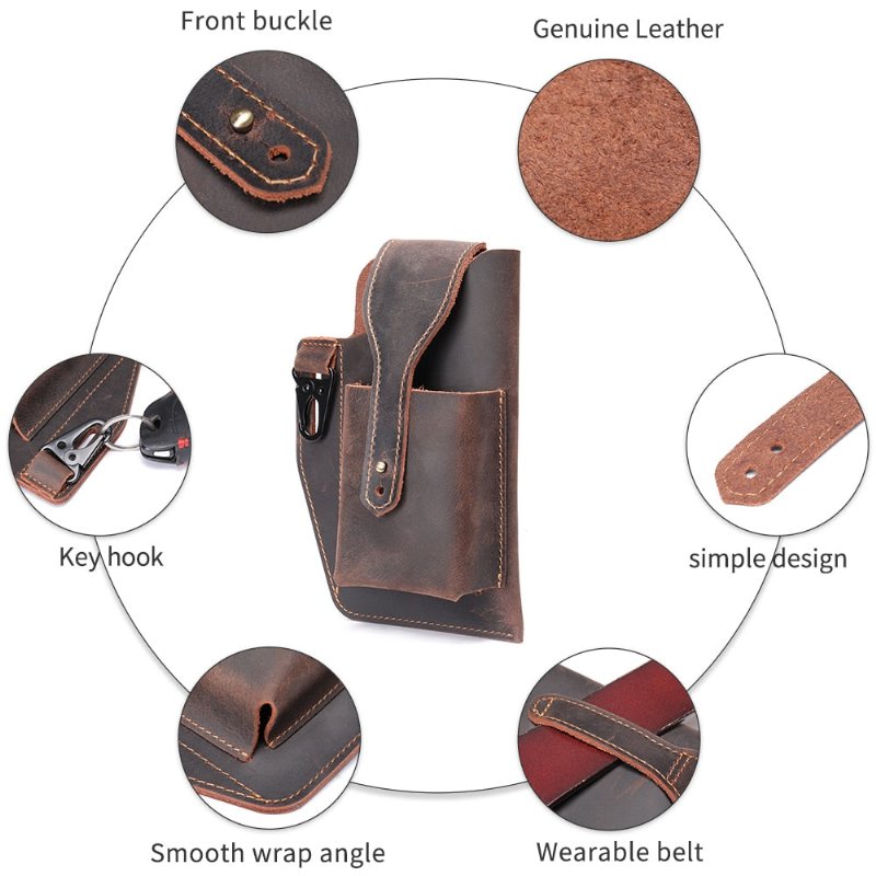 Schoudertassen Heren Leren Telefoonzakje Messenger Bag - Bruin