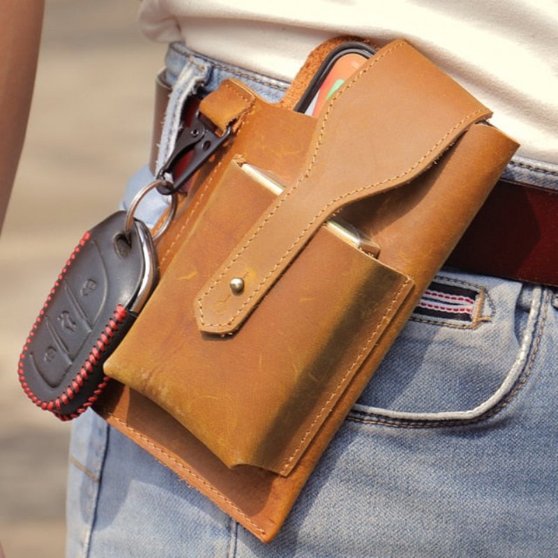 Schoudertassen Heren Leren Telefoonzakje Messenger Bag - Bruin 2